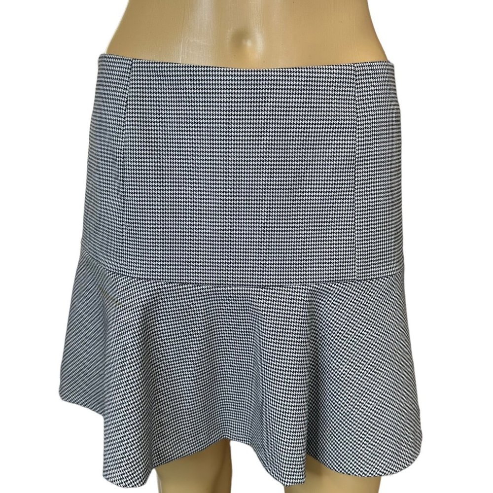 Theory Womens Trumpet Mini Skirt Size 2 Black White Wool Houndstooth Pattern